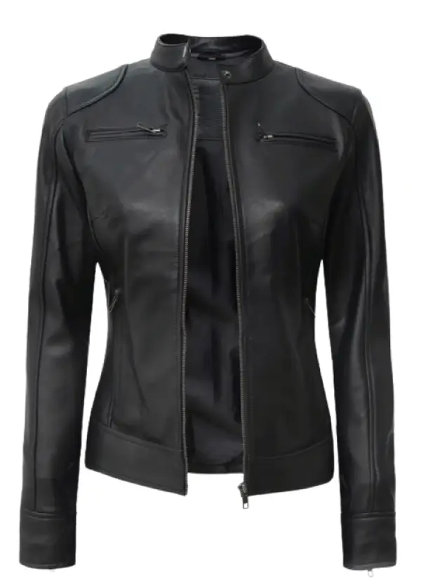 Black Cafe Racer Leather Jacket Womens 1 Black Cafe Racer Leather Jacket Womens