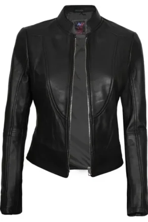 Black Cafe Racer Motorcycle Jacket Womens