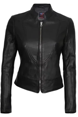 Black Cafe Racer Motorcycle Jacket Womens