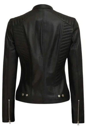 Black Cafe Racer Padded Leather Jacket Womens