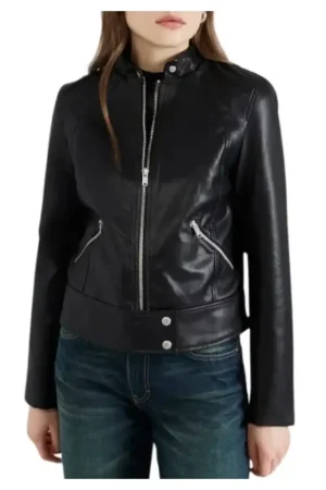 Black Cafe Racer Womens Moto Leather Jacket