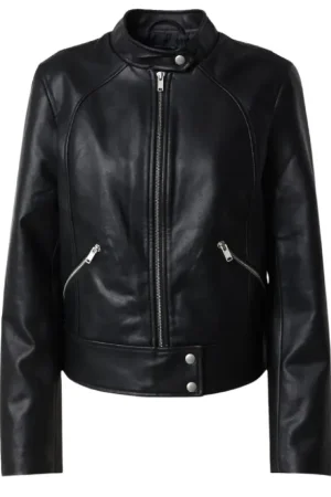 Black Cafe Racer Womens Moto Leather Jacket