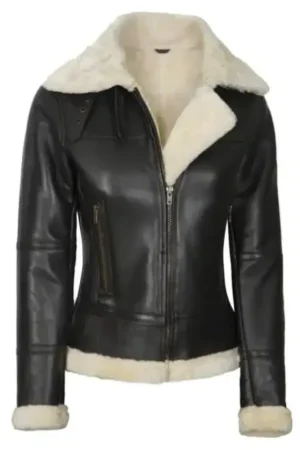 Black Lambskin Leather Jacket with Faux Shearling