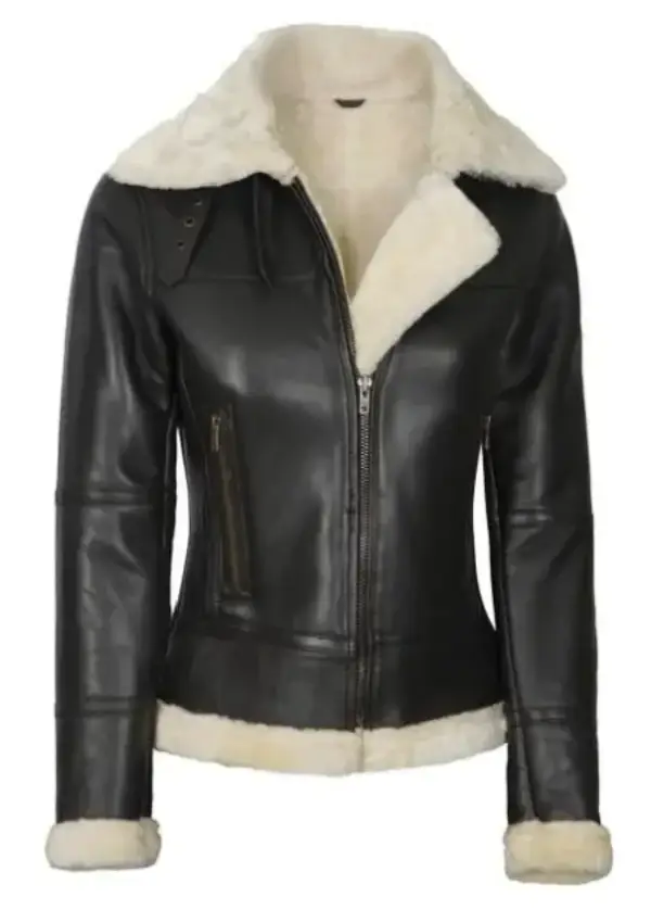 Black Lambskin Leather Jacket with Faux Shearling 2 Black Lambskin Leather Jacket with Faux Shearling - Image 2