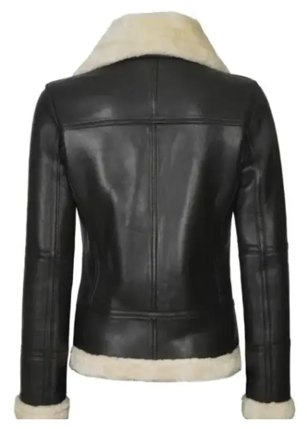 Black Lambskin Leather Jacket with Faux Shearling 3 Black Lambskin Leather Jacket with Faux Shearling - Image 3