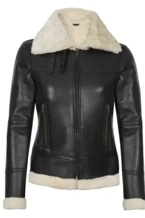 Black Lambskin Leather Jacket with Faux Shearling
