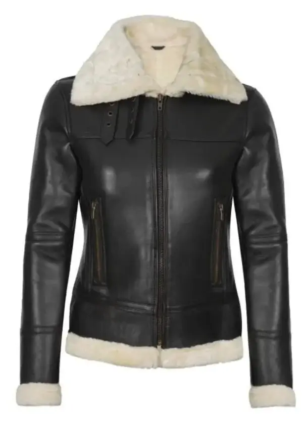 Black Lambskin Leather Jacket with Faux Shearling 1 Black Lambskin Leather Jacket with Faux Shearling