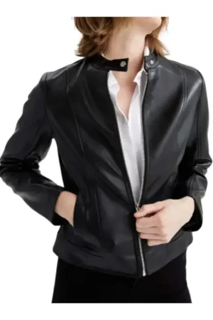 Black Leather Cafe Racer Jacket Womens