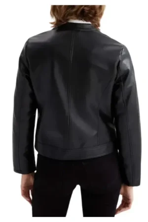 Black Leather Cafe Racer Jacket Womens