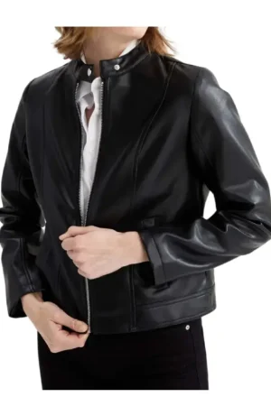 Black Leather Cafe Racer Jacket Womens