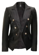 Kim Double Breasted Black Leather Blazer Womens