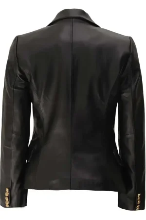 Kim Double Breasted Black Leather Blazer Womens