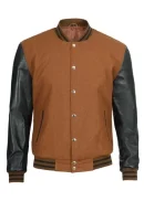 Men’s Black And Brown Varsity Jacket With Leather Sleeves