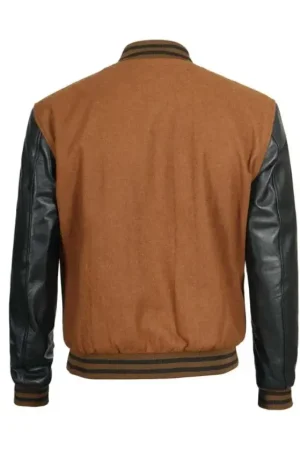 Men’s Black And Brown Varsity Jacket With Leather Sleeves
