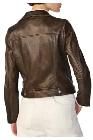 Asymmetrical Biker Vintage Brown Leather Jacket Womens