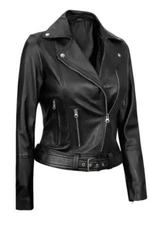Asymmetrical Black Leather Moto Jacket Womens