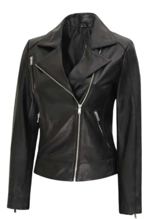 Asymmetrical Black Moto Leather Jacket Womens 3 Asymmetrical Black Moto Leather Jacket Womens - Image 3