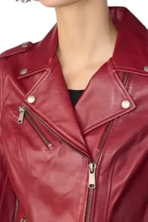 Asymmetrical Leather Womens Red Motorcycle Jacket