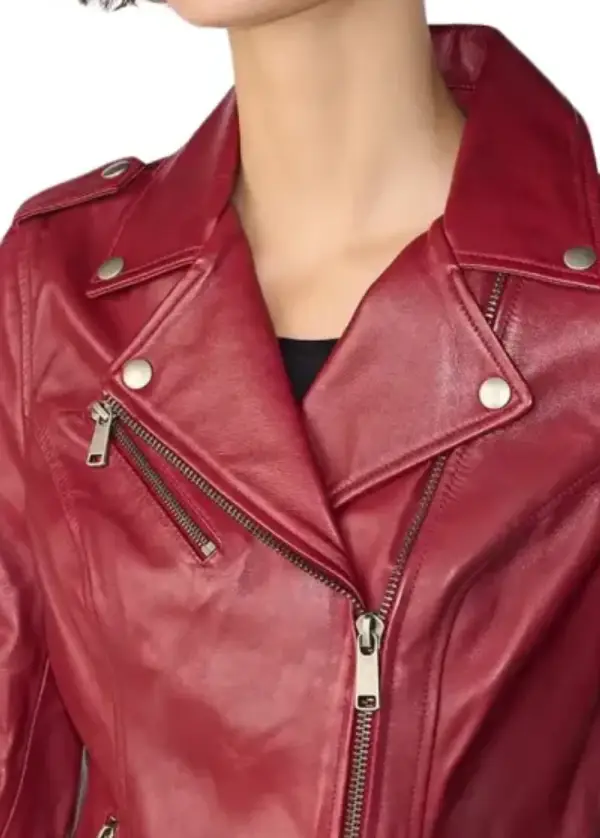 Asymmetrical Leather Womens Red Motorcycle Jacket 3 Asymmetrical Leather Womens Red Motorcycle Jacket - Image 3