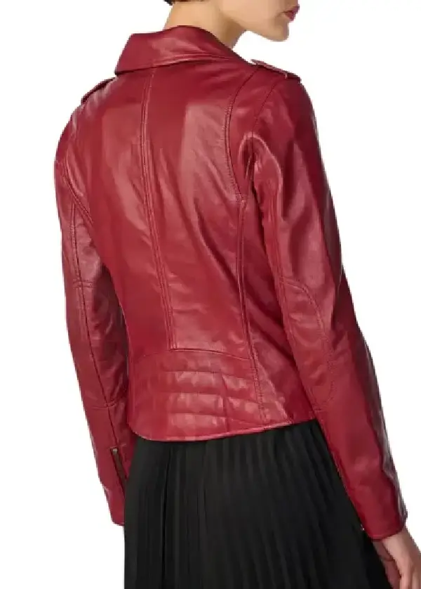 Asymmetrical Leather Womens Red Motorcycle Jacket 2 Asymmetrical Leather Womens Red Motorcycle Jacket - Image 2
