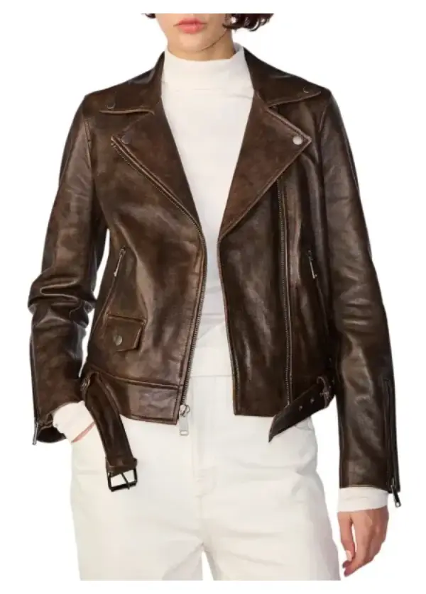 Asymmetrical Biker Vintage Brown Leather Jacket Womens 3 Asymmetrical Biker Vintage Brown Leather Jacket Womens - Image 3