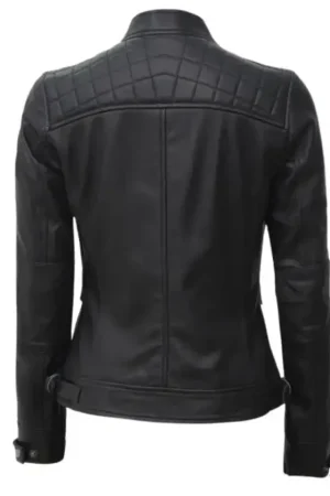 Cafe Racer Black Quilted Leather Jacket For Womens