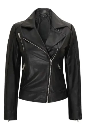 Asymmetrical Black Moto Leather Jacket Womens