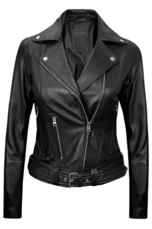 Asymmetrical Black Leather Moto Jacket Womens