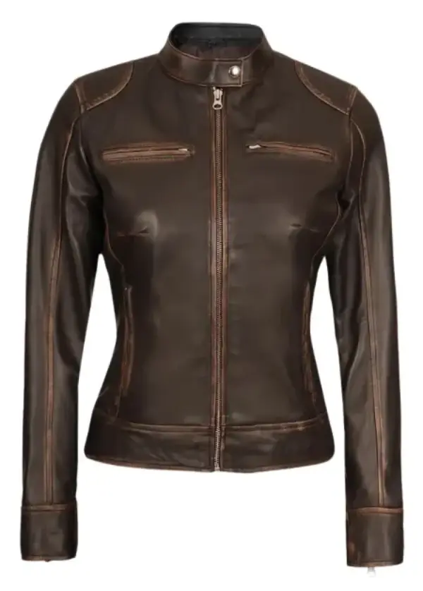 Brown Distressed Leather Motorcycle Jacket For Womens 1 Brown Distressed Leather Motorcycle Jacket For Womens