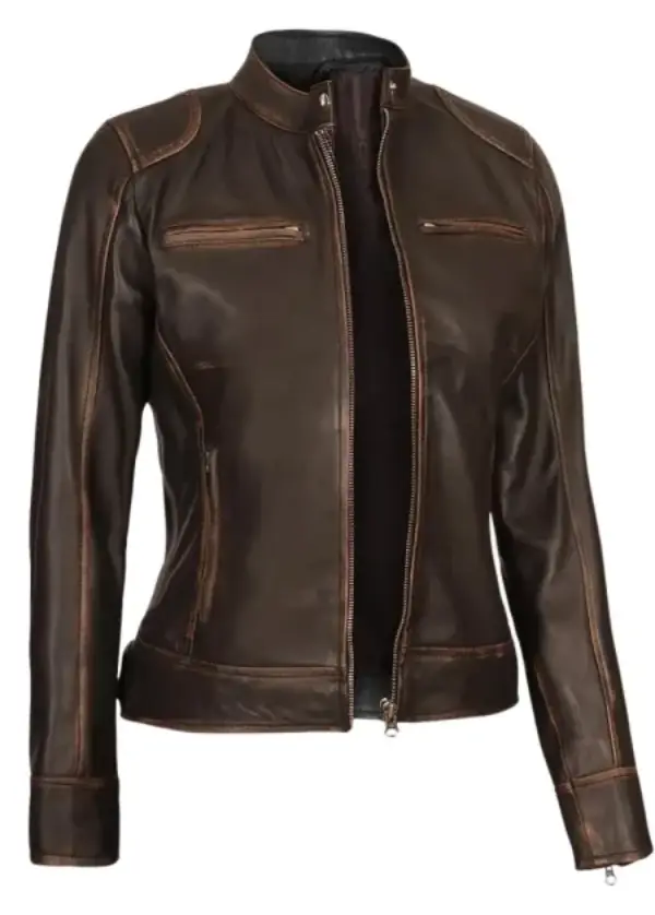 Brown Distressed Leather Motorcycle Jacket For Womens 5 Brown Distressed Leather Motorcycle Jacket For Womens - Image 5