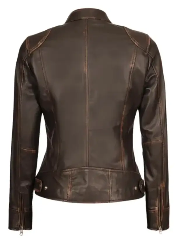 Brown Distressed Leather Motorcycle Jacket For Womens 3 Brown Distressed Leather Motorcycle Jacket For Womens - Image 3