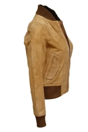 Brown Suede Leather Bomber Jacket For Womens