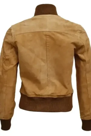 Brown Suede Leather Bomber Jacket For Womens
