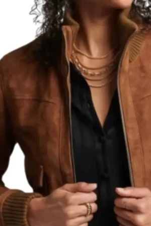 Suede Leather Brown Bomber Jacket Womens