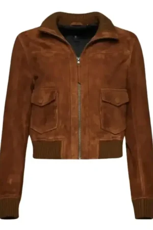 Suede Leather Brown Bomber Jacket Womens