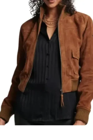Suede Leather Brown Bomber Jacket Womens