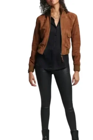 Suede Leather Brown Bomber Jacket Womens