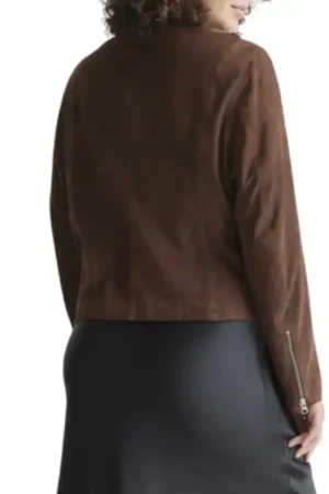 Brown Asymmetrical Womens Suede Moto Jacket