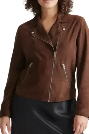 Brown Asymmetrical Womens Suede Moto Jacket
