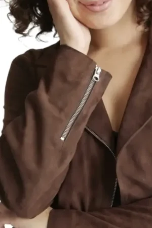 Brown Asymmetrical Womens Suede Moto Jacket