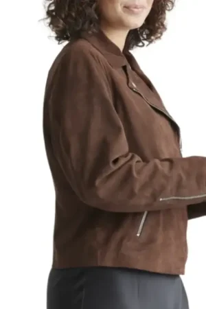 Brown Asymmetrical Womens Suede Moto Jacket