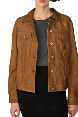 Brown Leather Trucker Jacket For Womens