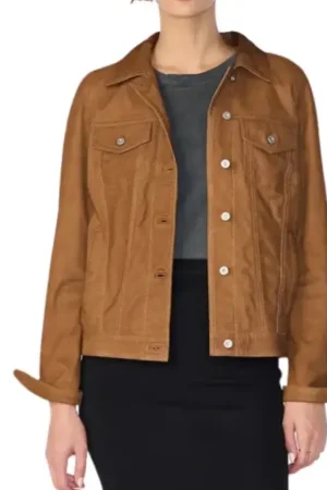Brown Leather Trucker Jacket For Womens