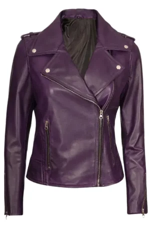 Asymmetrical Purple Leather Biker Jacket Womens