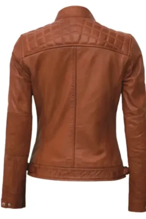 Cafe Racer Tan Leather Moto Jacket For Womens