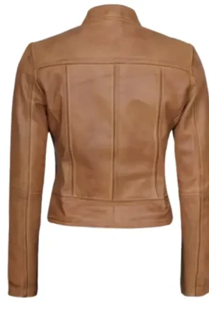 Cafe Racer Camel Brown Leather Jacket For Womens