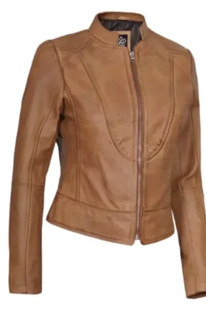 Cafe Racer Camel Brown Leather Jacket For Womens