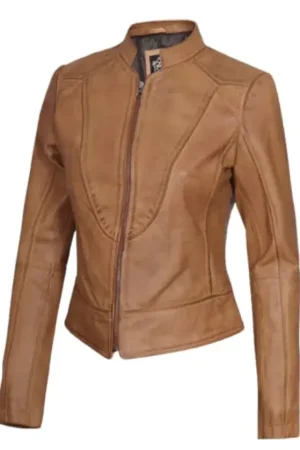 Cafe Racer Camel Brown Leather Jacket For Womens