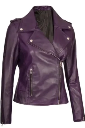 Asymmetrical Purple Leather Biker Jacket Womens
