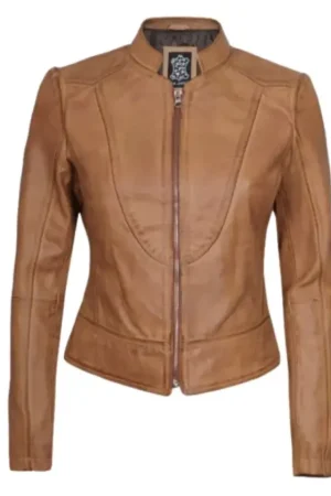 Cafe Racer Camel Brown Leather Jacket For Womens